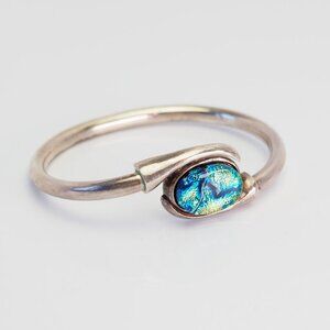 Vintage art glass and sterling silver modernist organic shape bracelet by Kabana